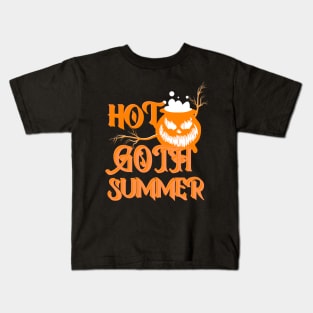 Hot Goth Summer Orange Letters and Horror Cauldron Kids T-Shirt